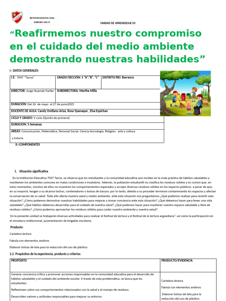Unidad de Aprendizaje 03 - 5to ABC | PDF | Matemáticas | Residuos