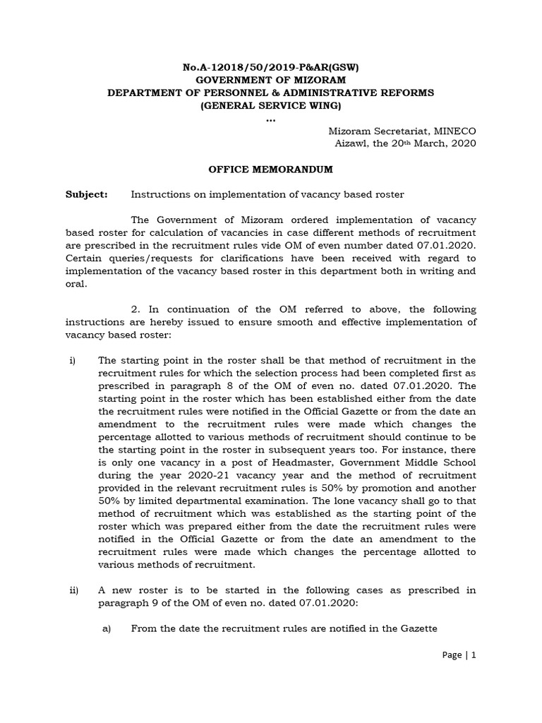 Implementation of Vacancy Based Roster | PDF | Public Law | Government