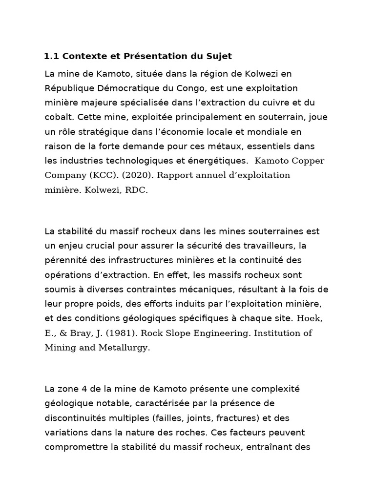 Stabilité du massif rocheux à Kamoto | PDF | Géologie | Gestion des risques
