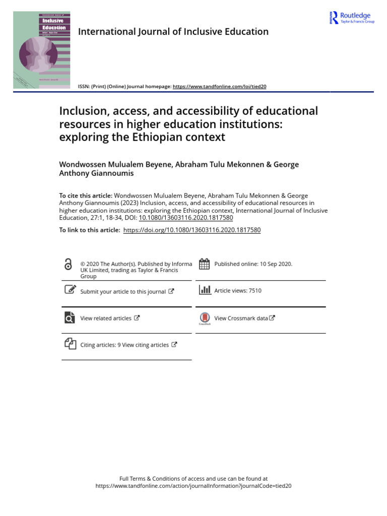Inclusion Access and Accessibility of Educational Resources in Higher ...