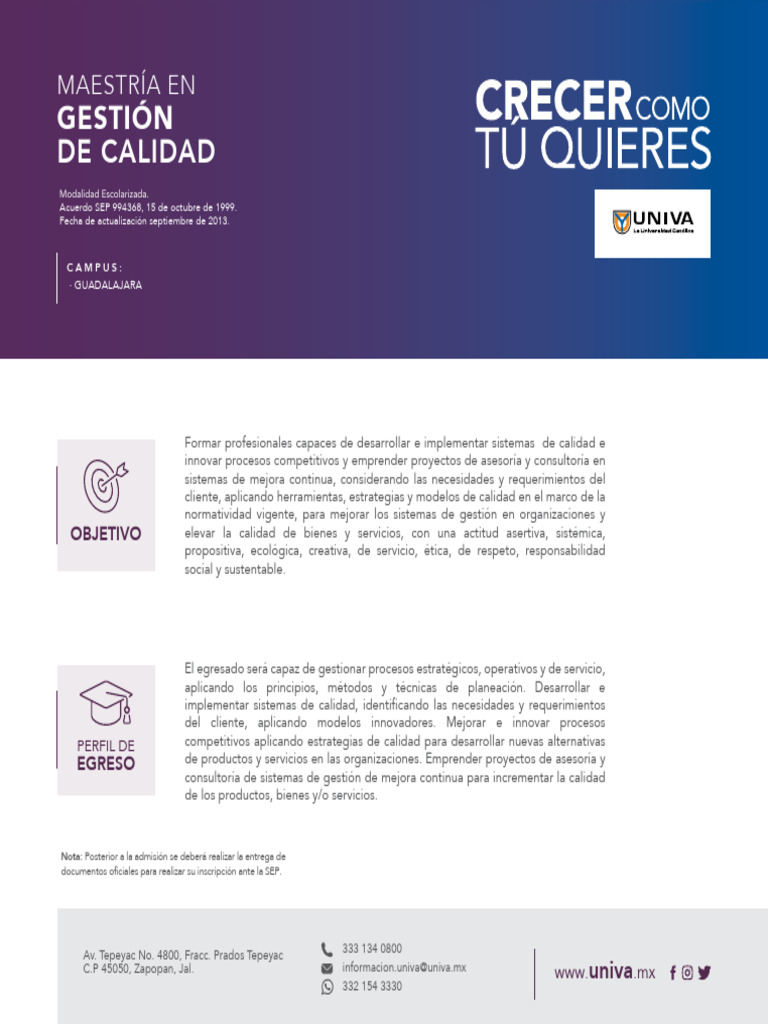 Maestría en Gestión de Calidad y Mejora Continua | PDF | Gestión de la ...