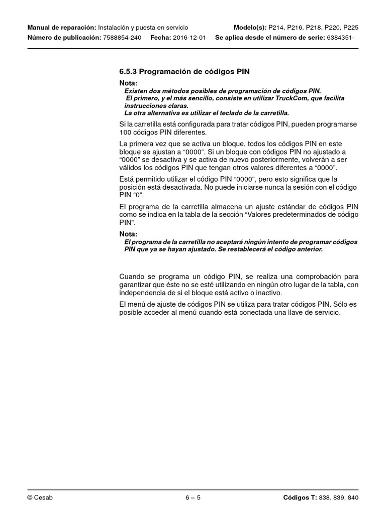 Programación de Códigos PIN en Carretillas Cesab | PDF | Informática