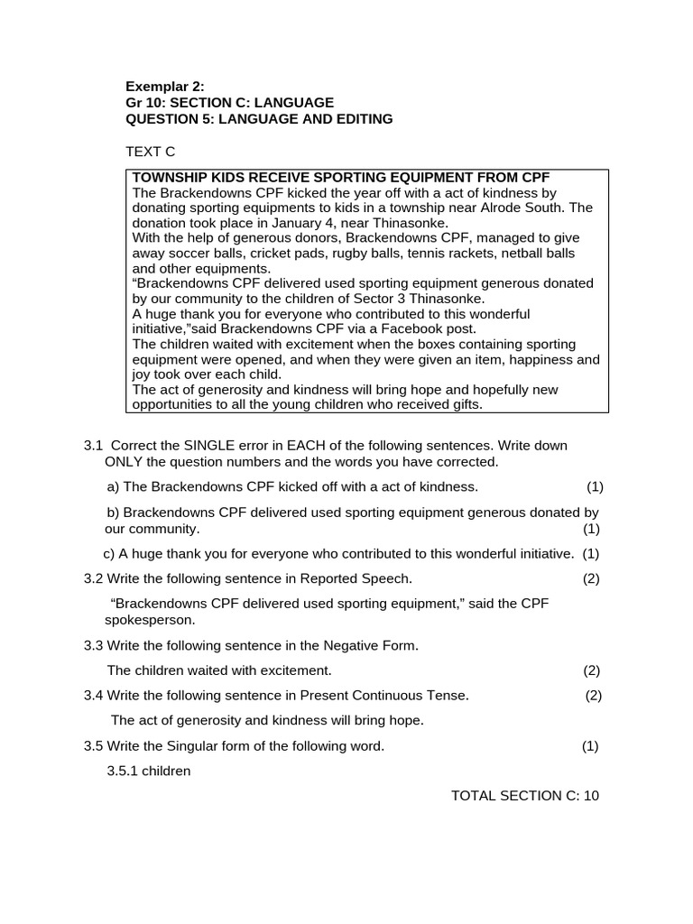 Grade 10 Efal Language Exemplar 2 - 094006 | PDF | Linguistics | Grammar