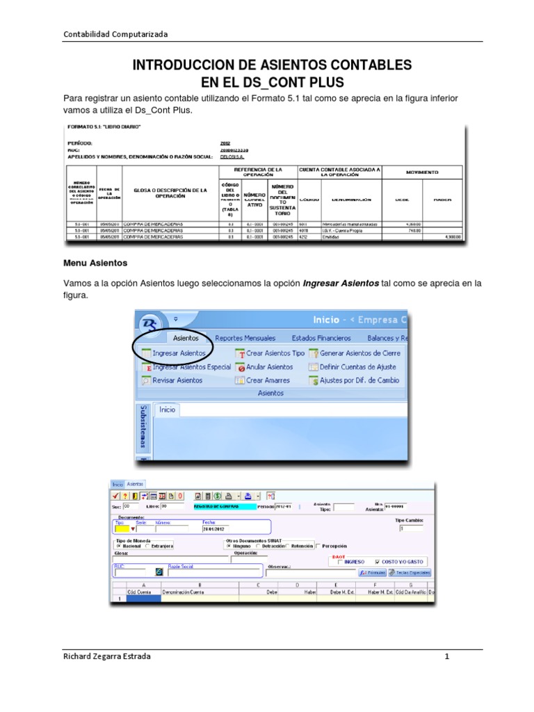 Asientos Contables en DS_Cont Plus | PDF | Finanzas y dinero
