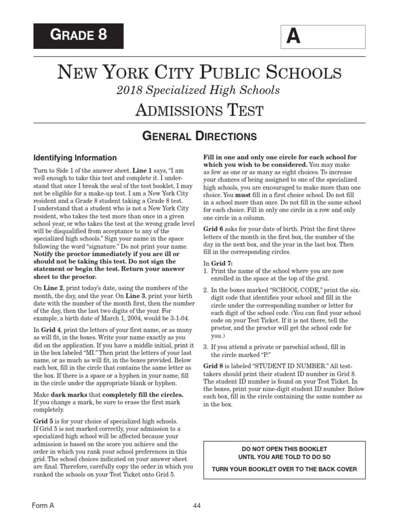 SHSAT Practice Test Form A (2019) | PDF | Conservation Movement | Train