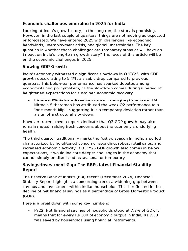 Economic Challenges Emerging in 2025 For India | PDF | Inflation ...