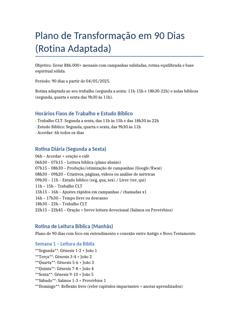 Plano de Transformação em 90 Dias | PDF