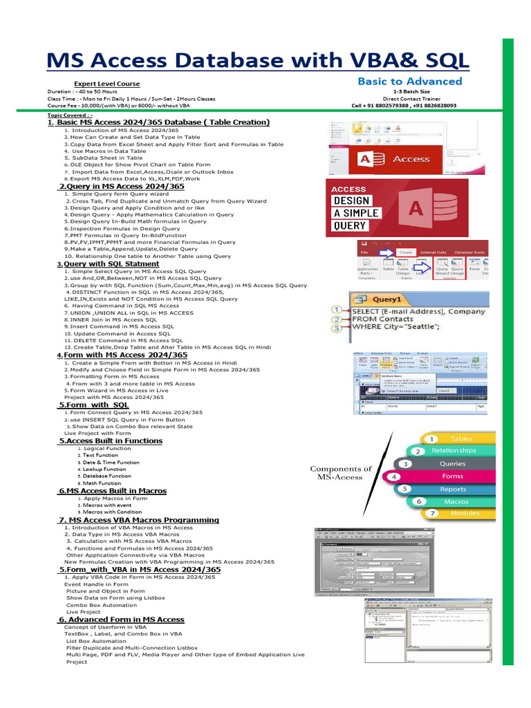 MS Access & VBA Expert Course Overview | PDF | Microsoft Access | Sql