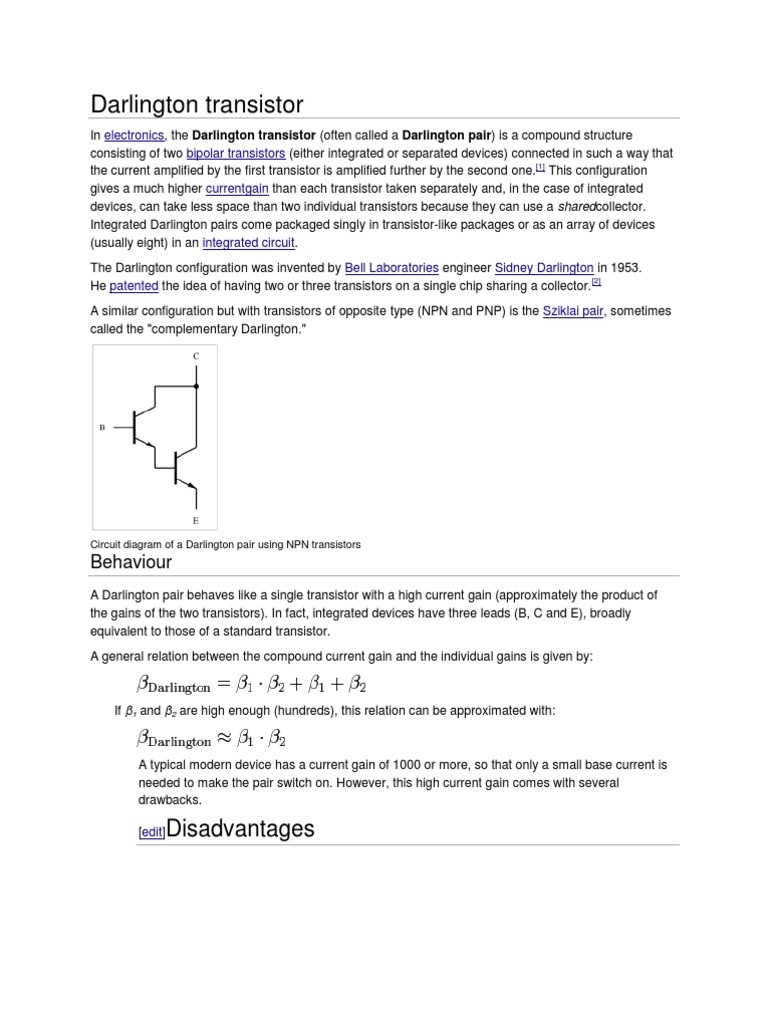 Understanding Darlington Transistors | PDF | Transistor | Semiconductor ...