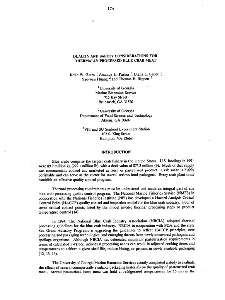 Crab Meat Process Reference | PDF