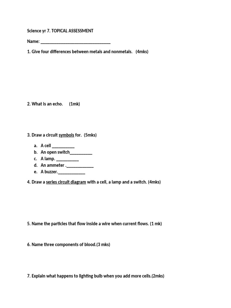 Year 7 Science Assessment Guide | PDF