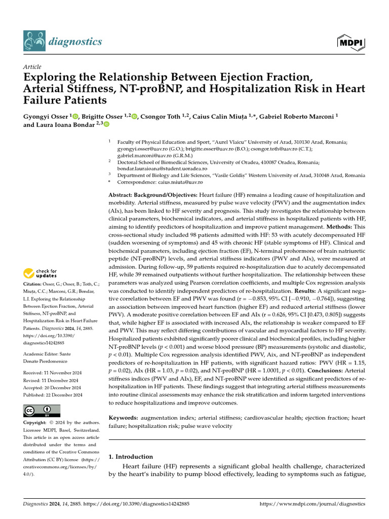 Heart Failure: Ejection Fraction & Stiffness Predictors | PDF | Blood ...