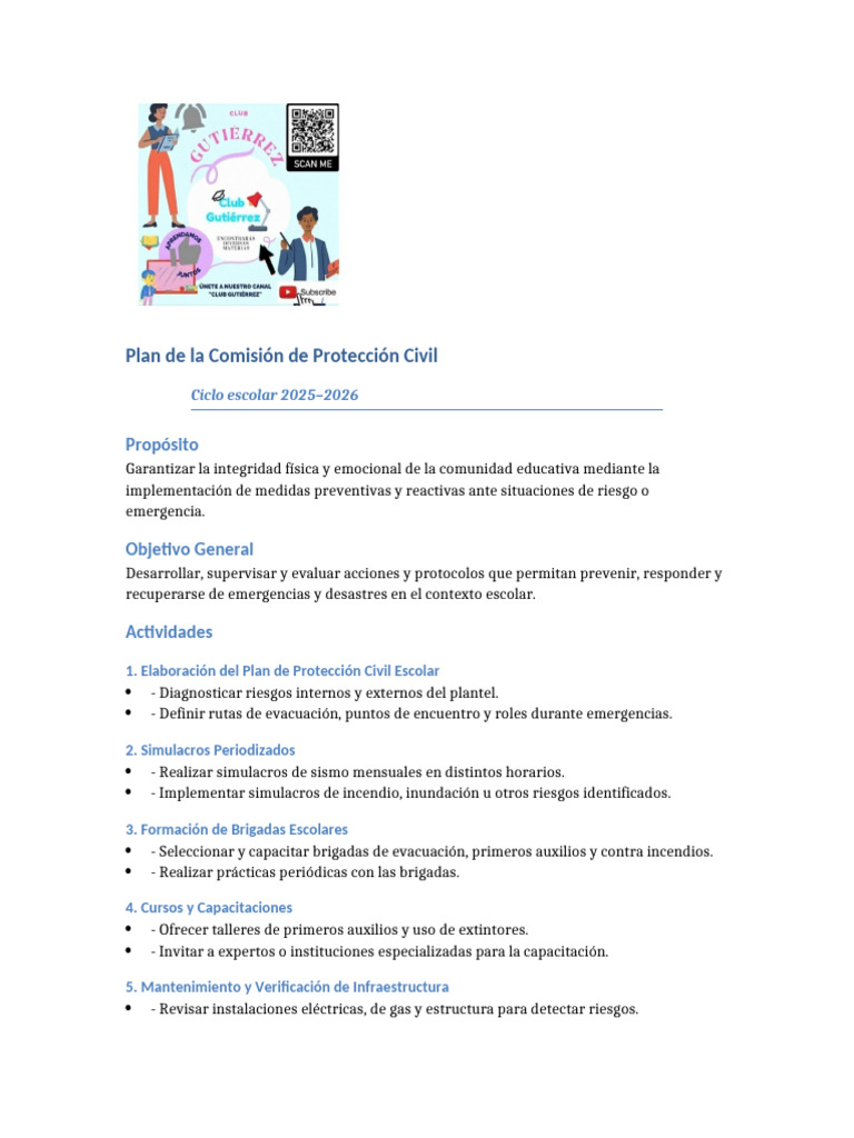 Plan de Protección Civil Escolar 2025-2026 | PDF | Defensa Civil