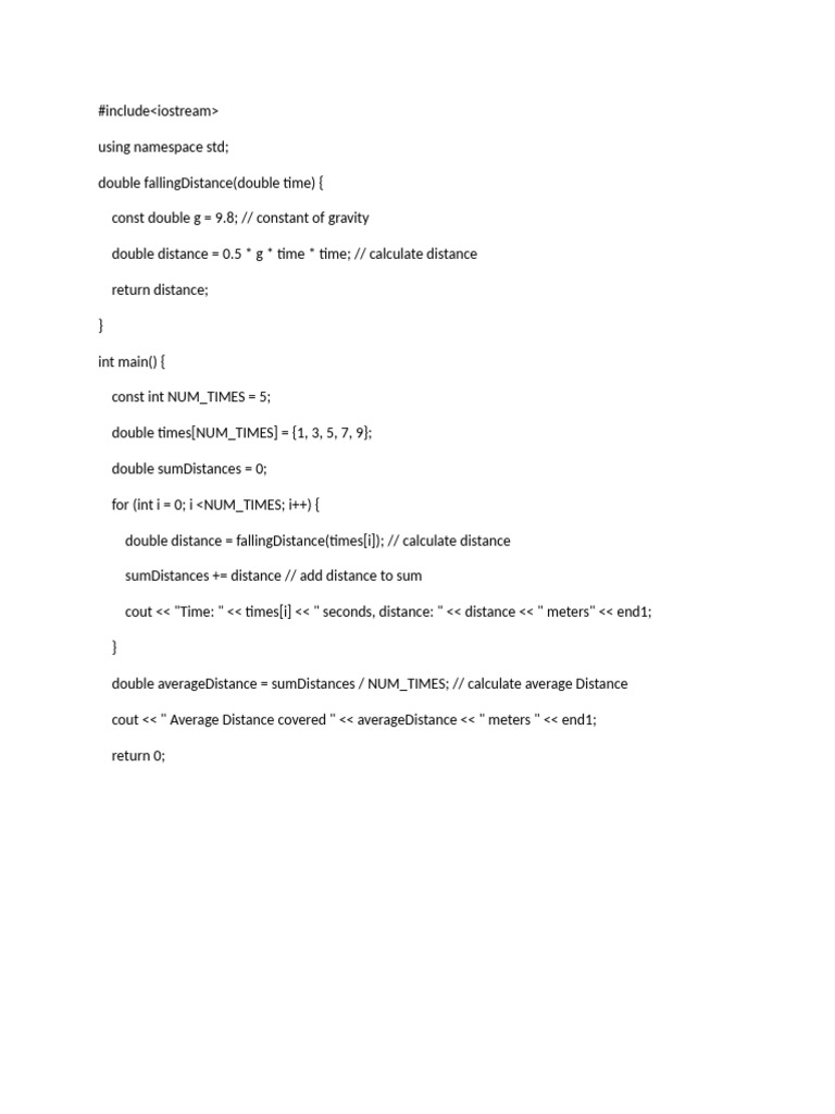 Calculate Falling Distance in C++ | PDF