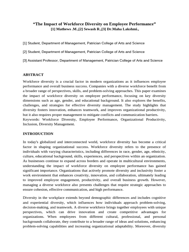 Workforce Diversity's Impact on Performance | PDF | Diversity (Business ...