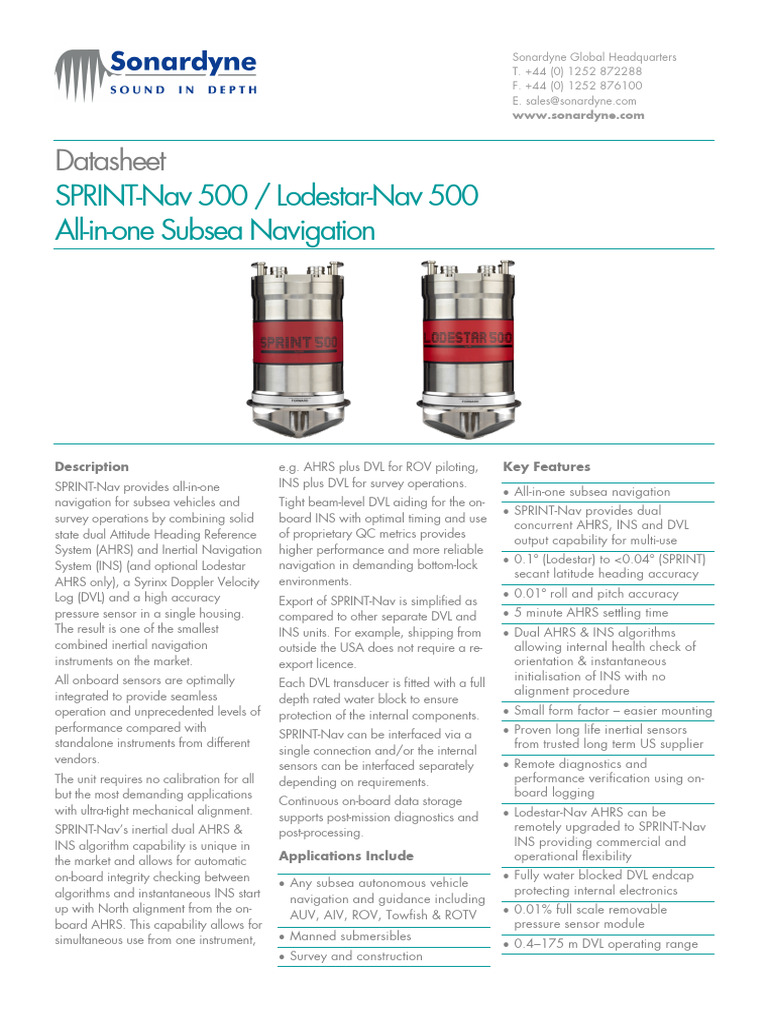 SPRINT-Nav 500: All-in-One Subsea Navigation | PDF | Inertial ...