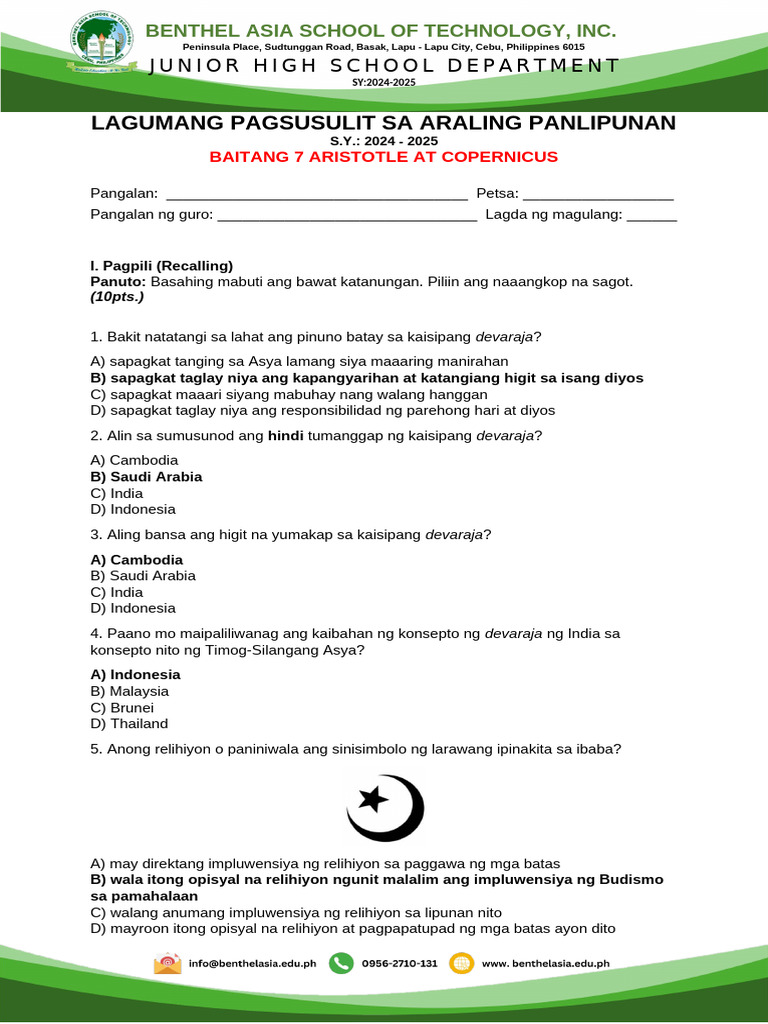 4th Periodical Test in AP 7 | PDF