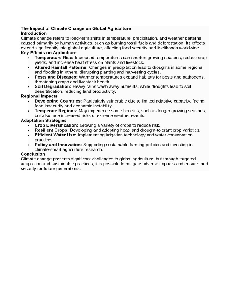 The Impact of Climate Change On Global Agriculture | PDF