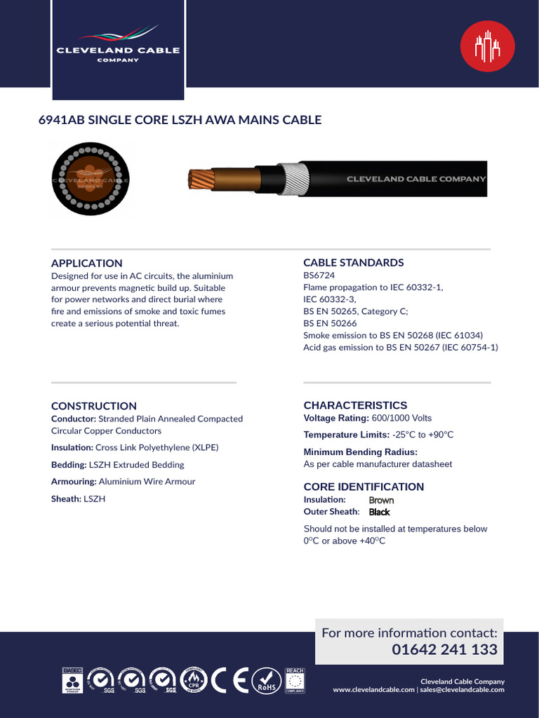 6941AB LSZH AWA Mains Cable Specifications | PDF | Electrical Conductor ...