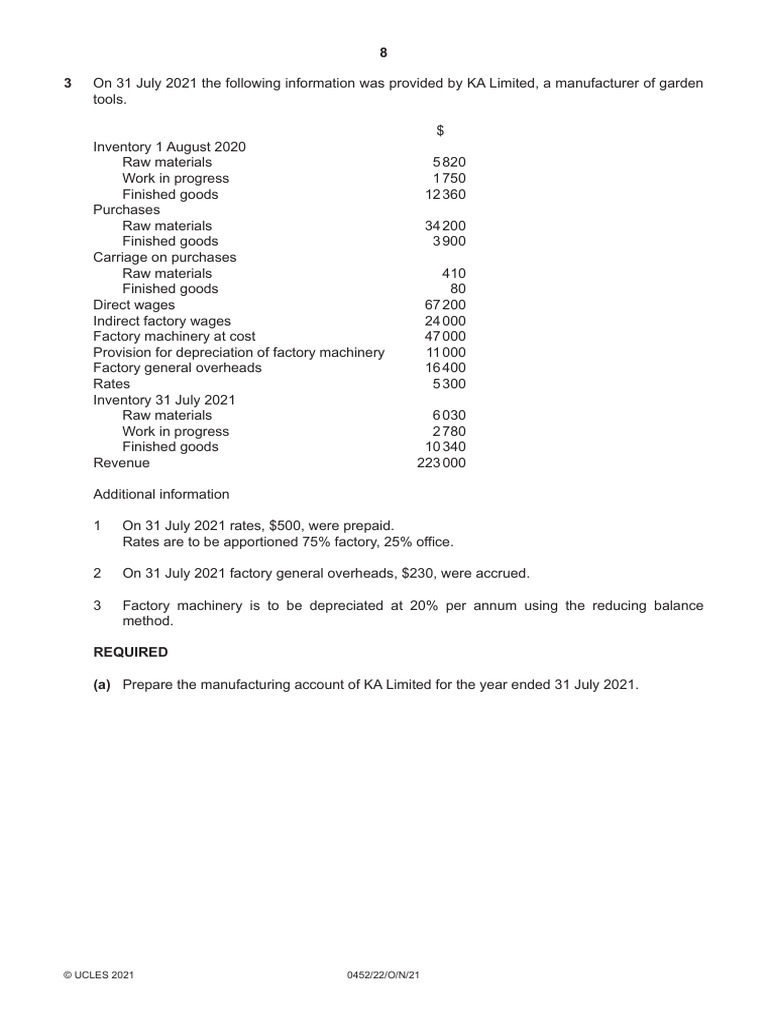 KA Limited Manufacturing Account 2021 | PDF | Business Economics ...