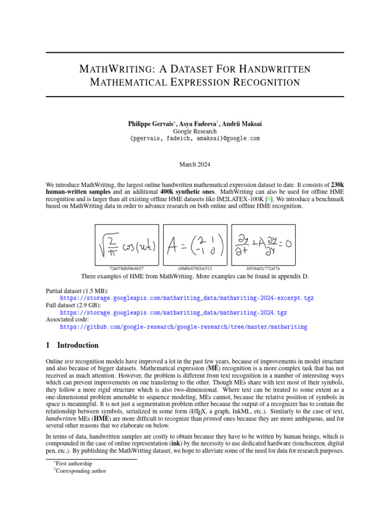 MathWriting: Handwritten Math Dataset | PDF | Optical Character Recognition