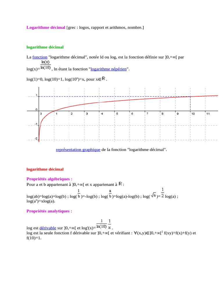 Propriétés du logarithme décimal | PDF