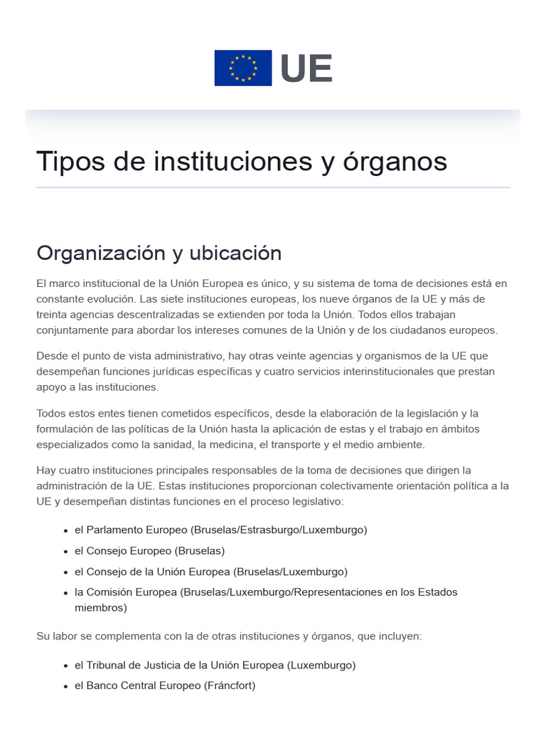 Estructura y funciones de instituciones de la UE | PDF | Unión Europea ...
