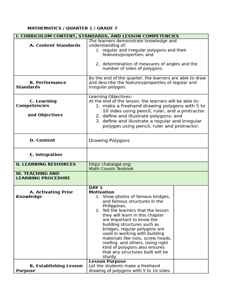 Grade 7 Polygon Drawing Curriculum | PDF | Polygon | Shape
