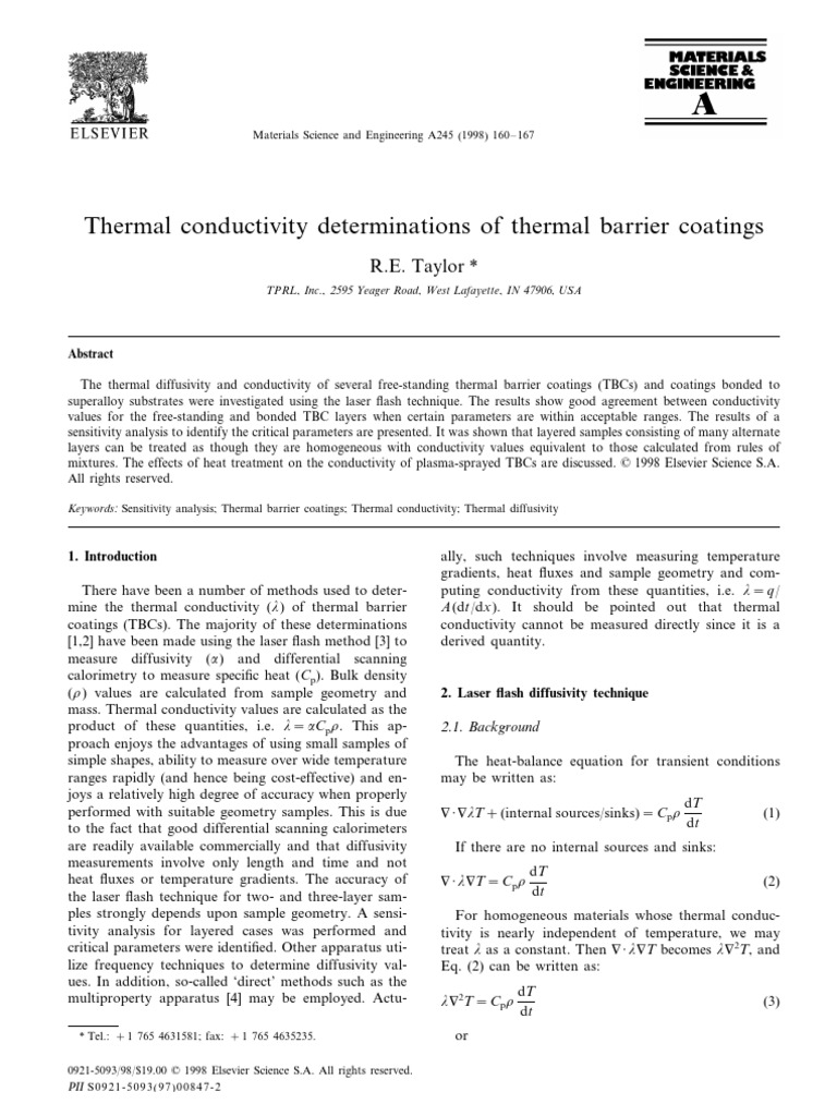 Thermal Conductivity of Barrier Coatings | PDF | Heat | Zirconium Dioxide