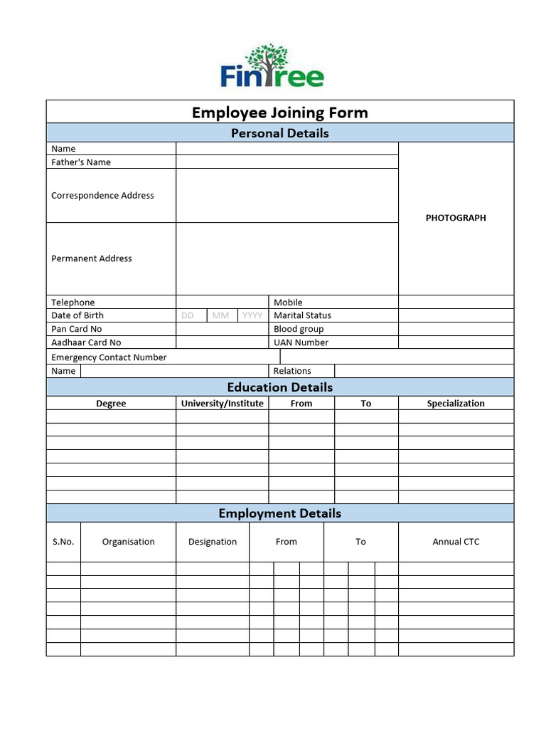 Employee Joining Form Template | PDF | Identity Document | Government ...