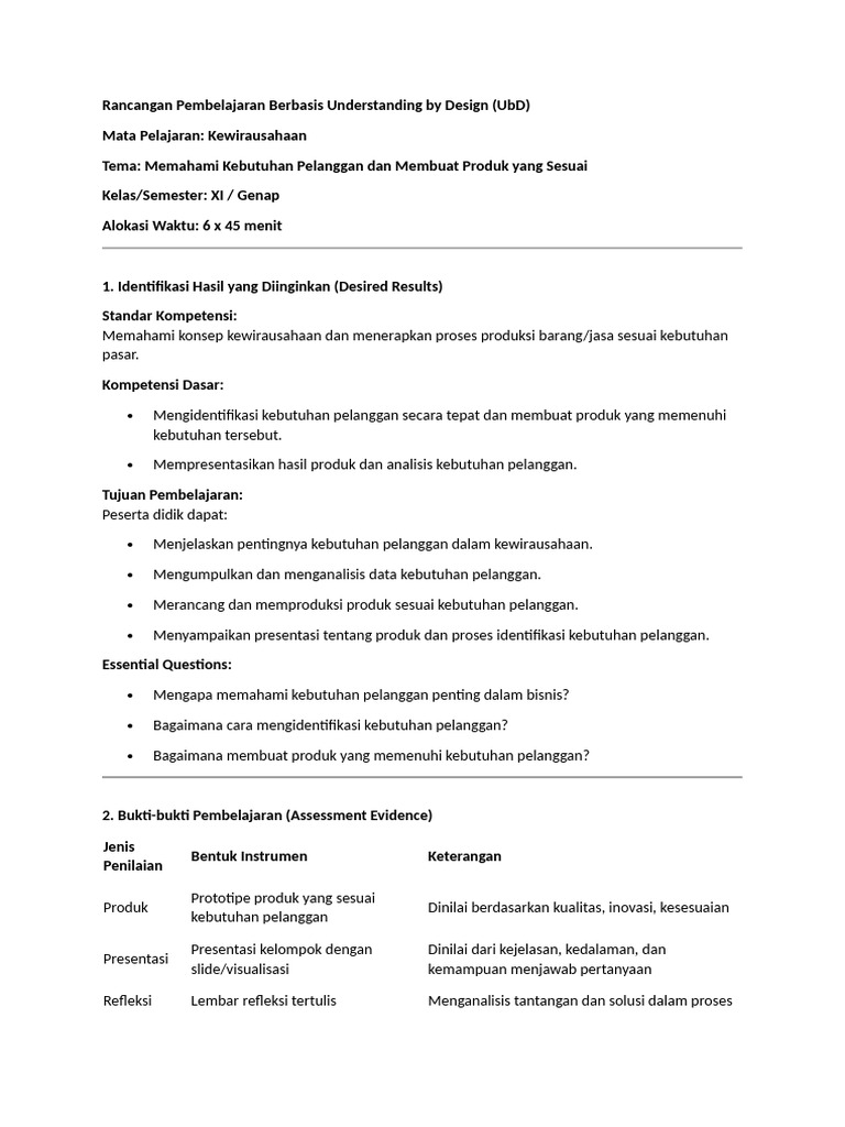 Rancangan Pembelajaran Berbasis Understanding by Design | PDF