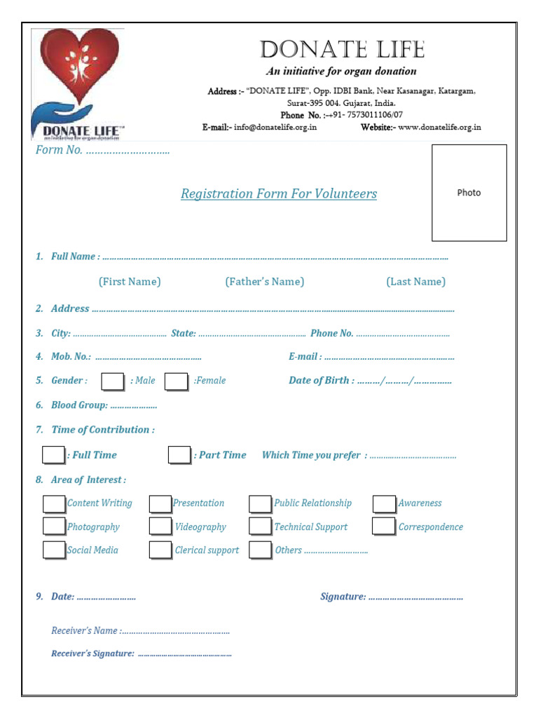 Volunteer Registration Form for Donate Life | PDF | Chess Theory | Chess