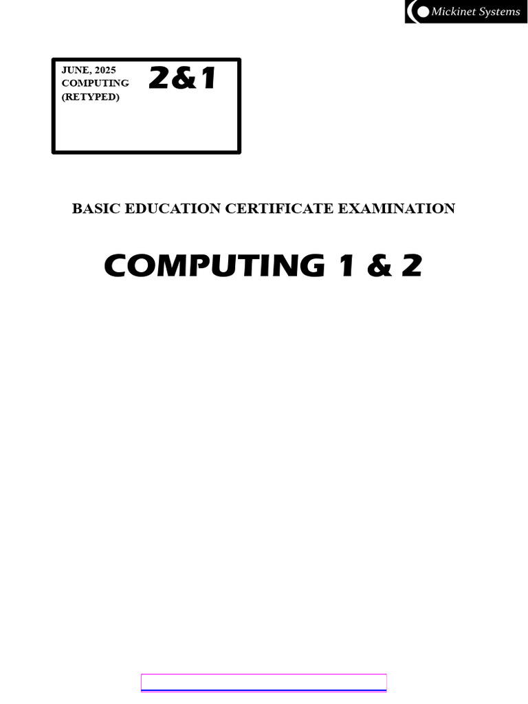 BECE 2025 Computing Exam Paper | PDF | Computing | Computer Science