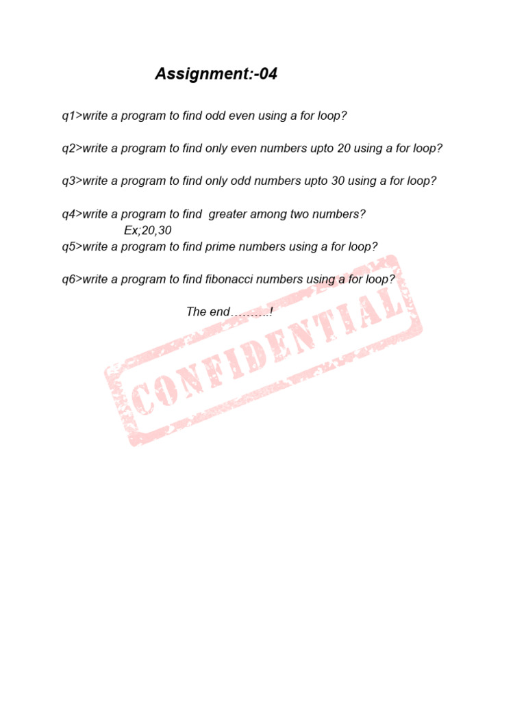 For Loop Programming Assignments | PDF