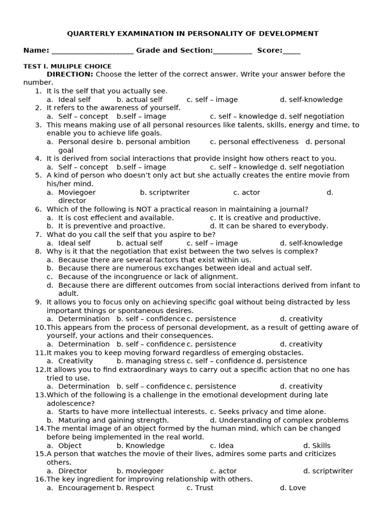 Third Quarter Exam in Perdev Printing | PDF | Creativity | Mind