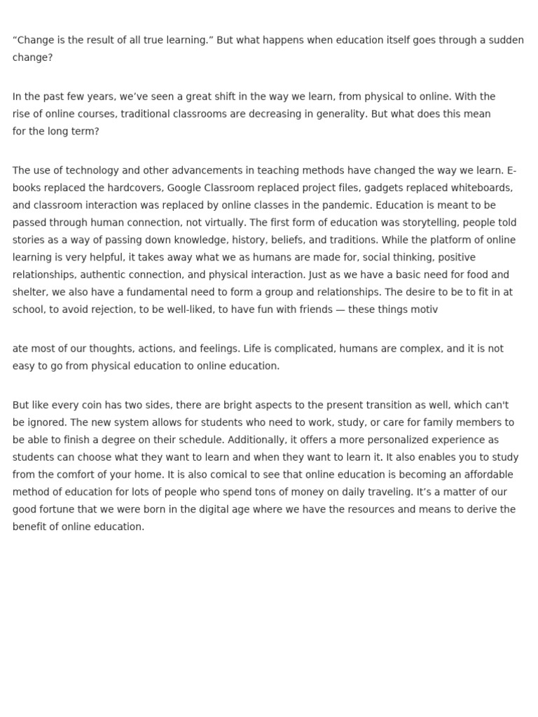 Online Education - Boon or Bane Essay | PDF