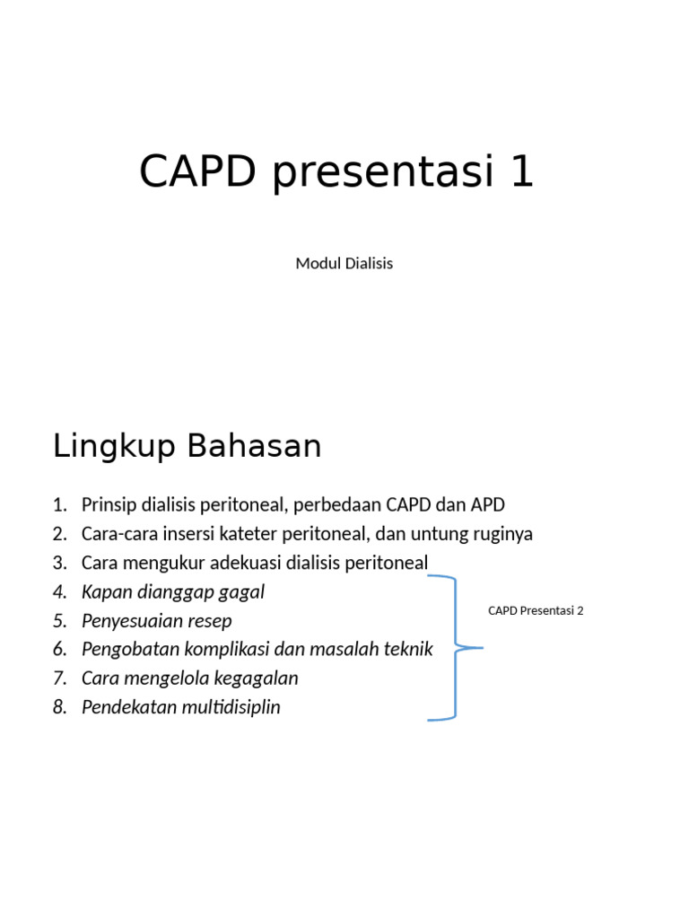 Panduan Lengkap Dialisis Peritoneal CAPD | PDF | Peritoneum | Osmosis