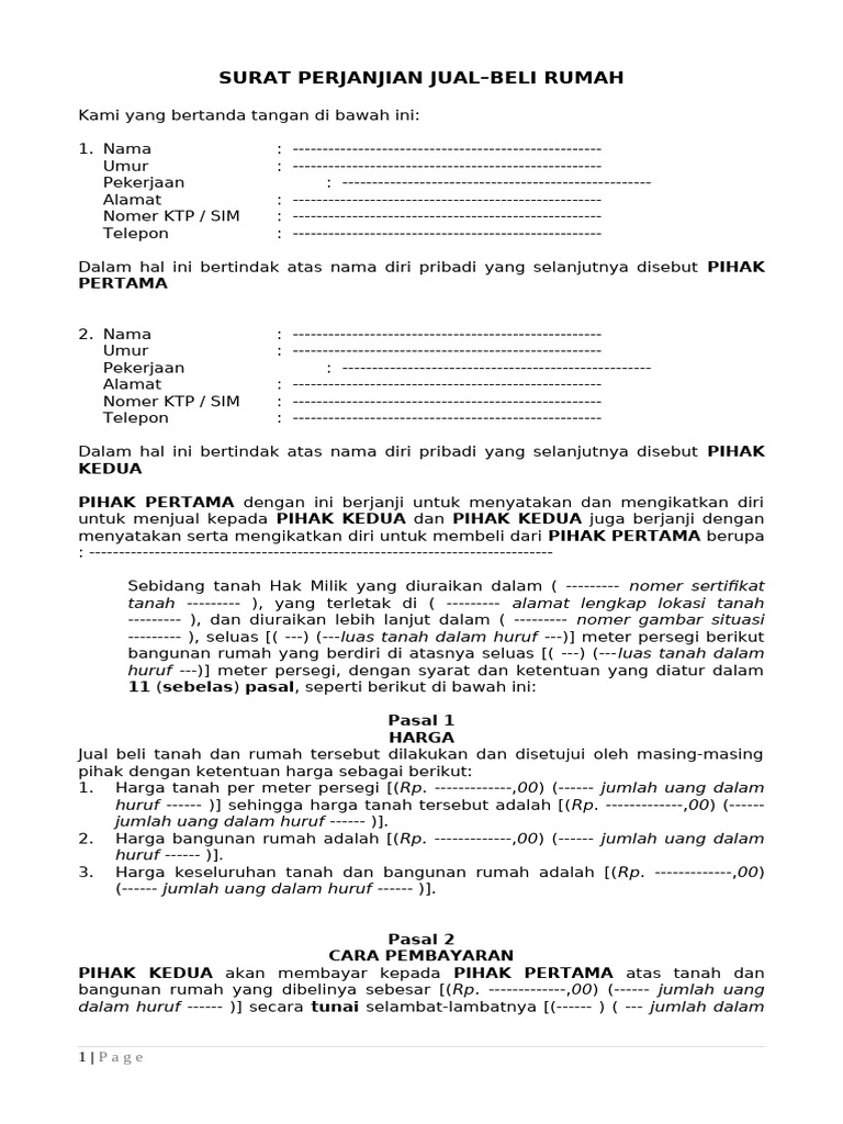 Surat Perjanjian Jual Beli Rumah | PDF