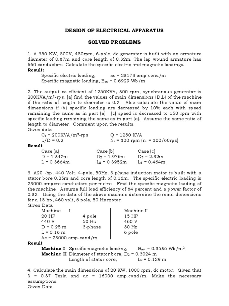 Electrical Apparatus Design Solutions | PDF | Transformer | Alternating ...