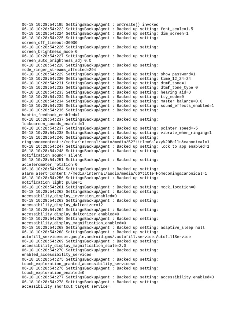 Android Settings Backup Log | PDF | Samsung Electronics | Mobile Phones