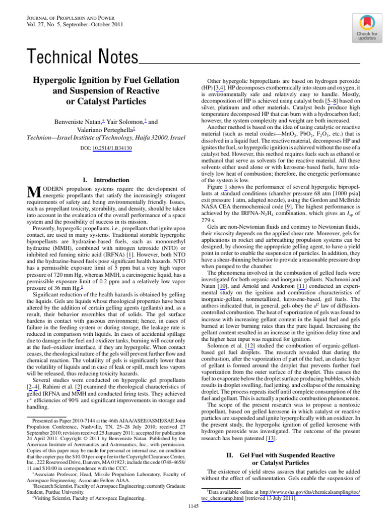 Hypergolic Ignition via Fuel Gellation | PDF | Combustion | Rocket ...