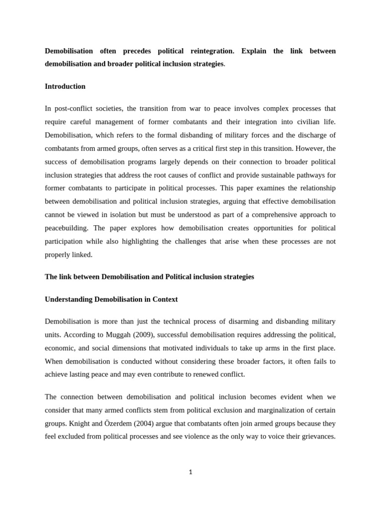Demobilisation Often Precedes Political Reintegration | PDF ...