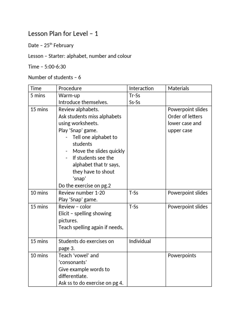 Lesson Plan For Starter and Unit 1 | PDF