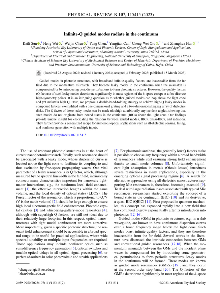 2023 - PRB - Infinite-Q Guided Modes Radiate in The Continuum | PDF ...
