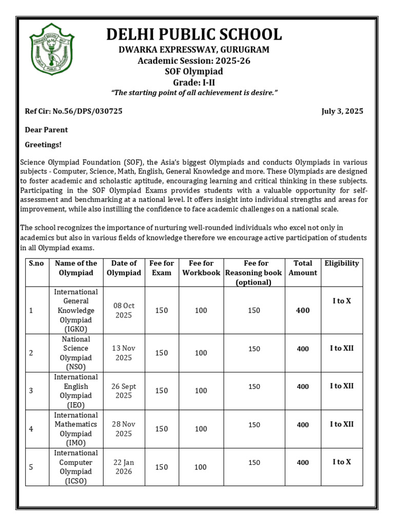 SOF Olympiad Registration for Grades I-II | PDF