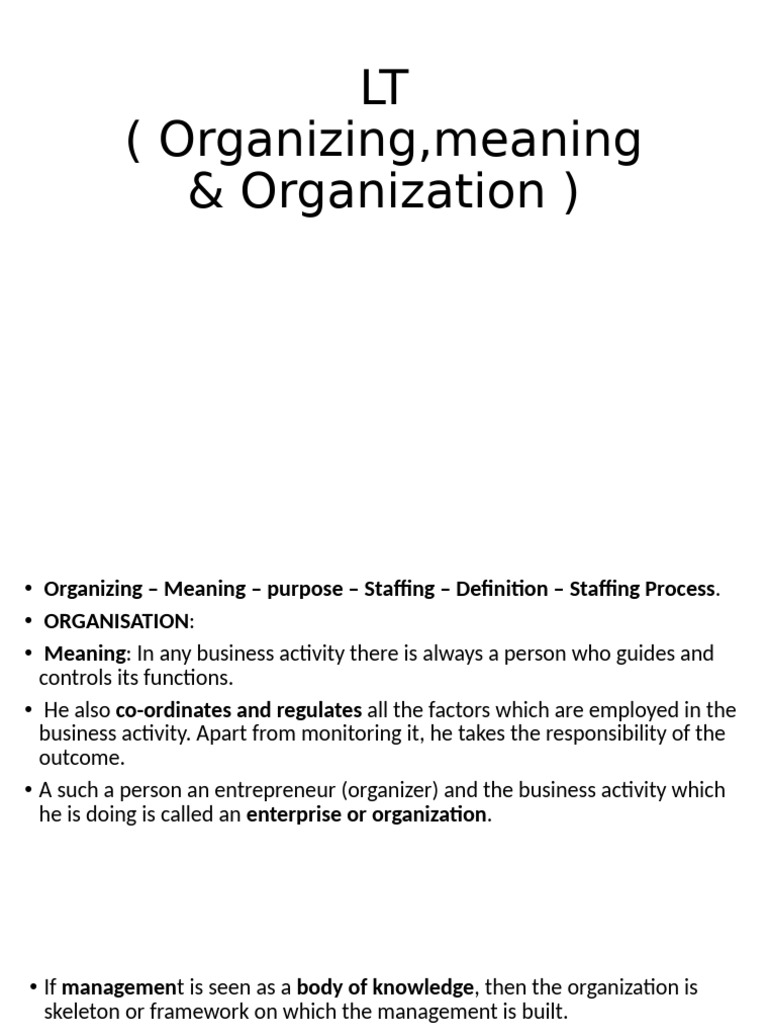 LT (Organizing, Meaning & Organization) | PDF | Business Economics ...