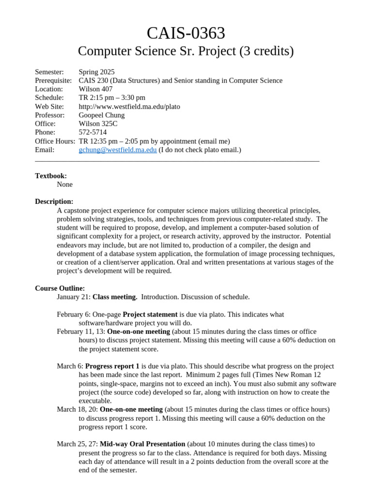 Computer Science Senior Project Syllabus | PDF | Computer Science ...