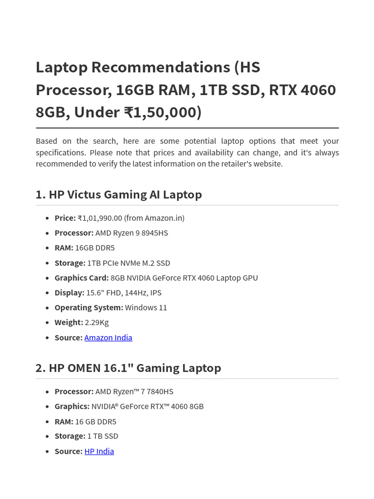Laptop Recommendations | PDF