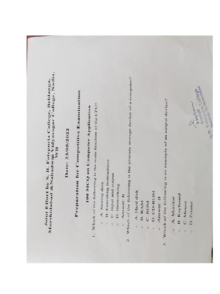 100 MCQs on Computer Applications | PDF | Databases | Relational Database