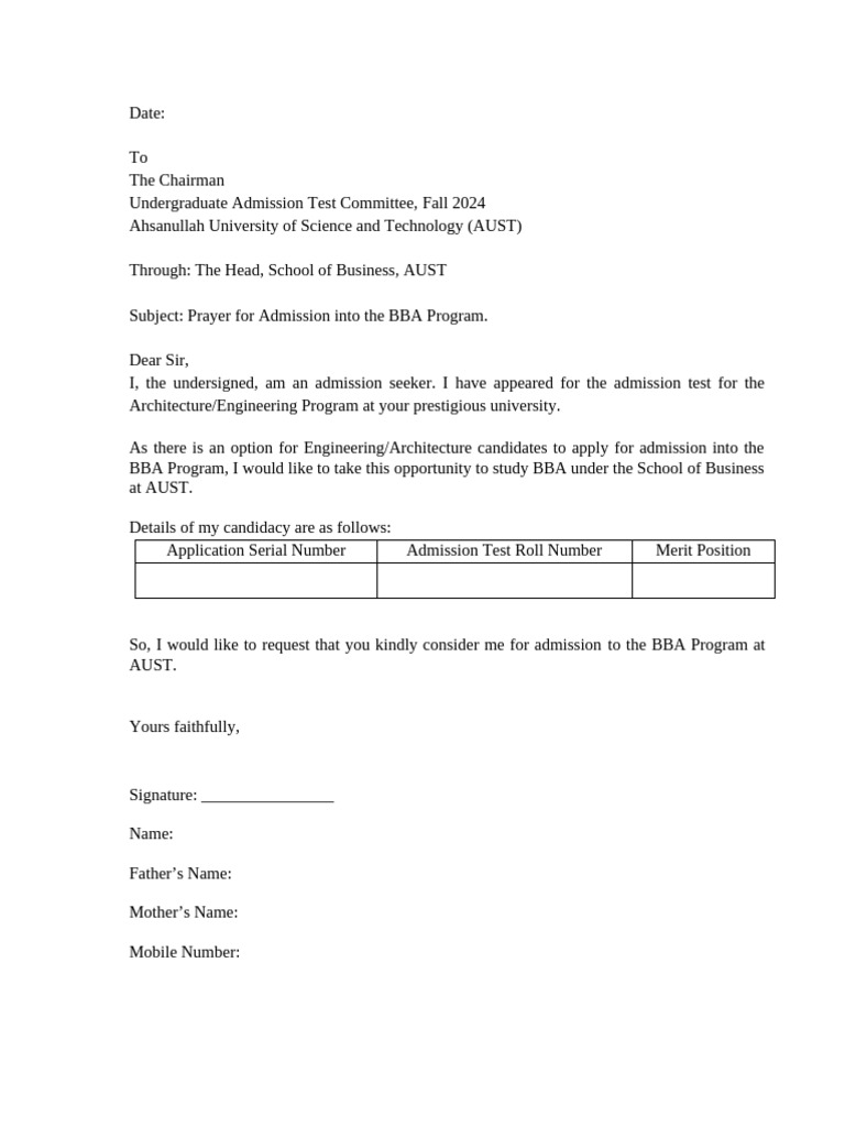Application For BBA From Eng | PDF